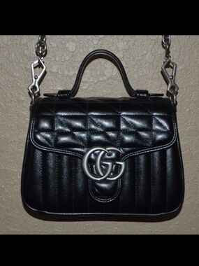New Gucci GG Black Quilted Marmont Top Handle Shoulder Handbag